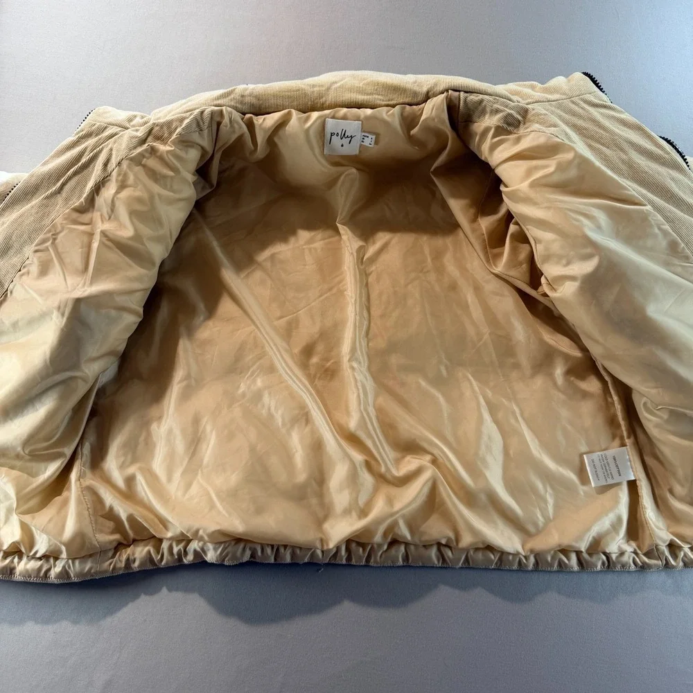 Princess Polly Beige Corduroy Puffer Jacket Women's US 2 Quilted Zip Winter Coat